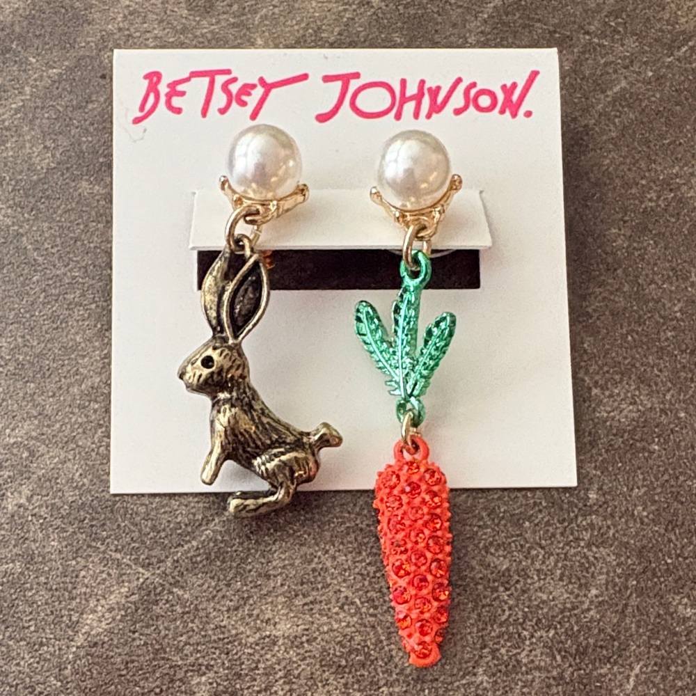 Betsey Johnson Pearl Drop Rabbit and Carrot Earrings